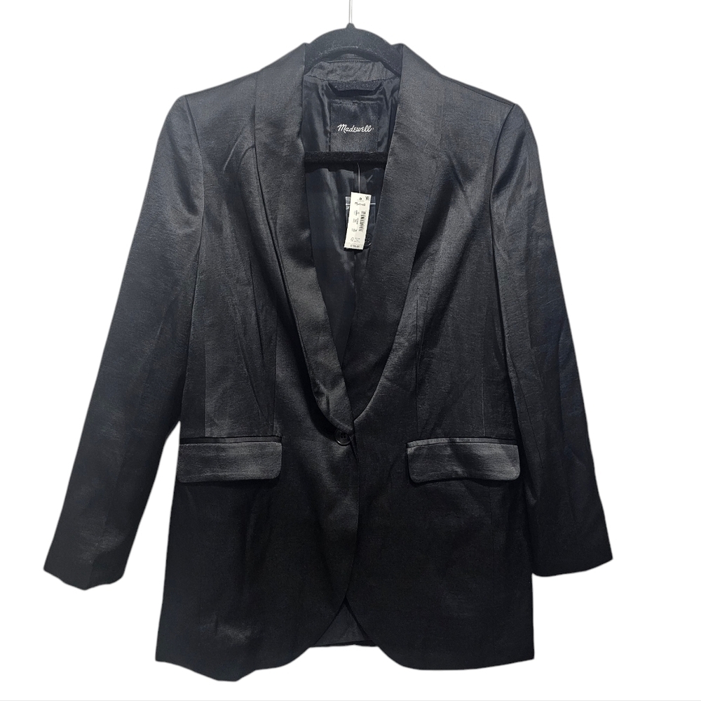 New MADEWELL Satin Oversized Blazer in True Black Size 00 - Picture 2 of 11